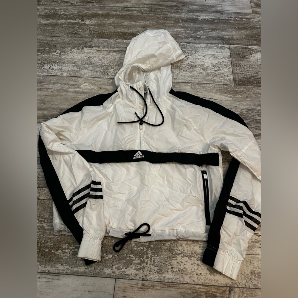 Adidas White and Black Hooded Jacket